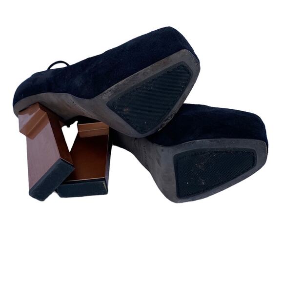 Aperlai Geisha Doll Black Suede Leather Square Toe Platform Heeled Pump Size 38 - Picture 8 of 12
